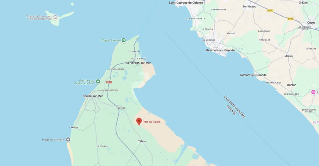 Carte de l'estuaire de la Gironde : Port de Talais, Soulac et Le Verdon-sur-Mer.